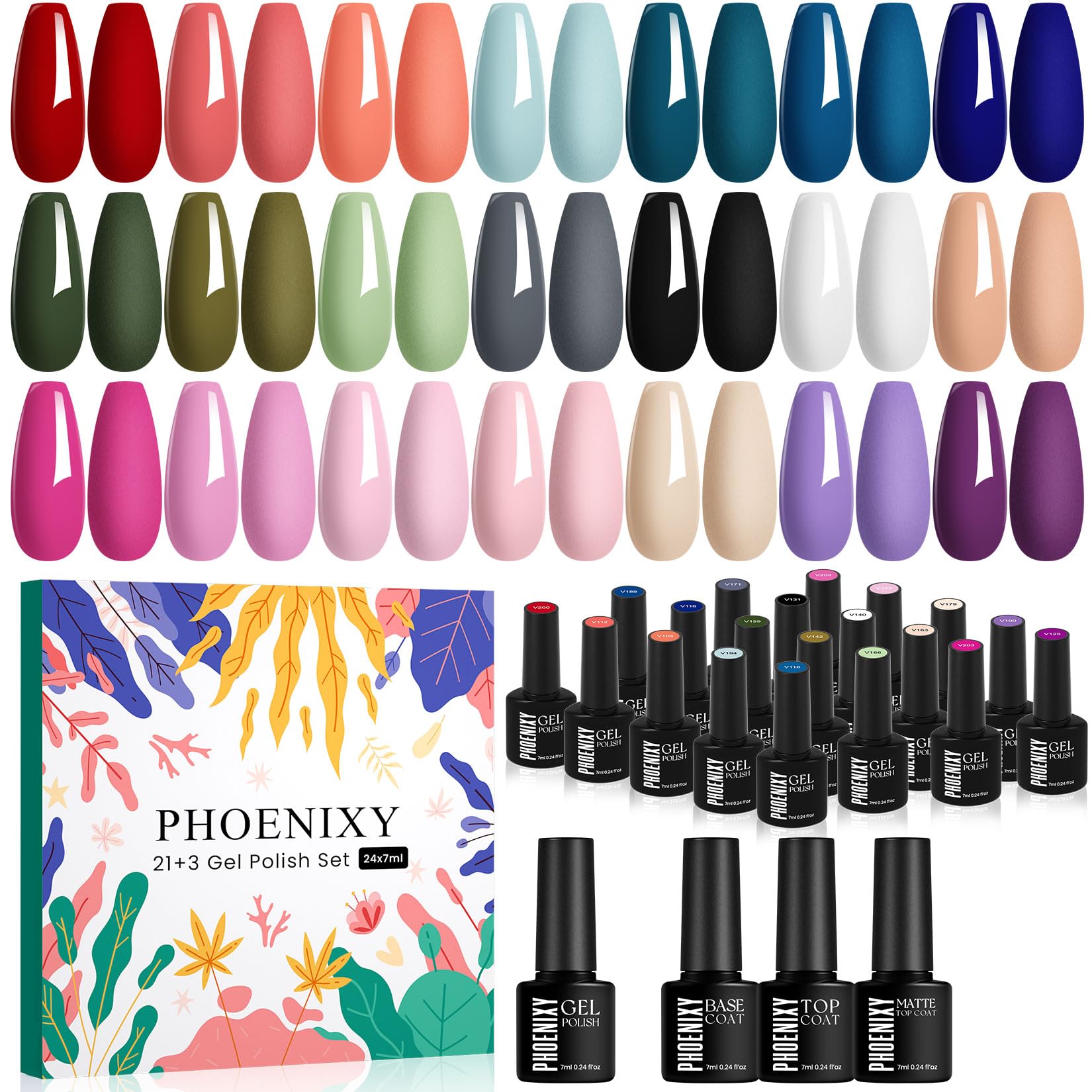 Amazon.com : PHOENIXY 24 PCS Gel Nail Polish Set, 21 Colors Gel